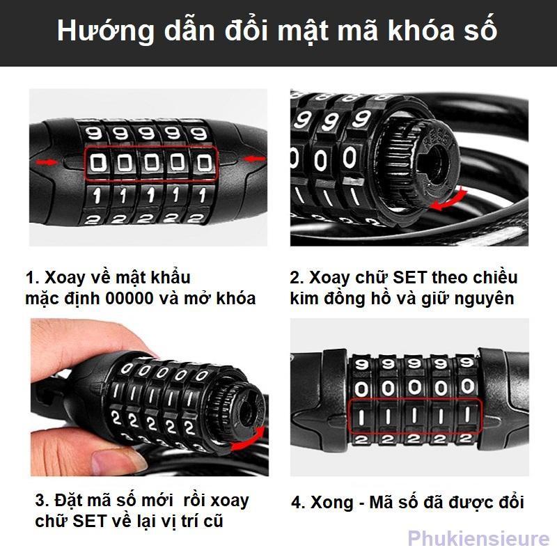 Khóa dây mật mã chống trộm cỡ lớn (Đen)