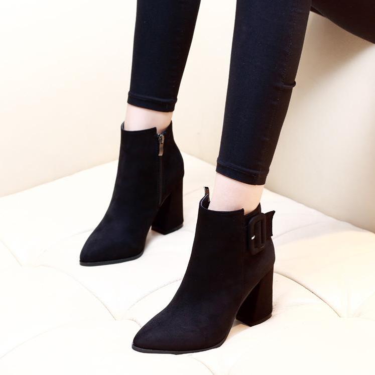 [HCM]Giày boot nữ đế vuông da lộn sang chảnh GBN198