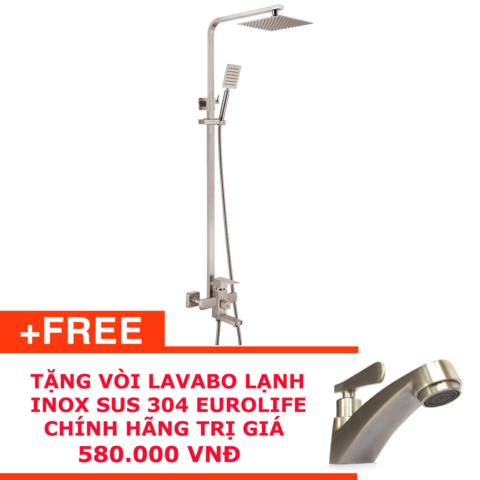 Bộ sen cây vuông nóng lạnh Inox SUS 304 Eurolife EL-S908 (Trắng vàng ) tặng vòi Lavabo Inox SUS 304 EL-122