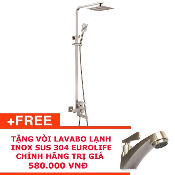 Bộ sen cây vuông nóng lạnh Inox SUS 304 Eurolife EL-S908 (Trắng vàng ) tặng vòi Lavabo Inox SUS 304 EL-122