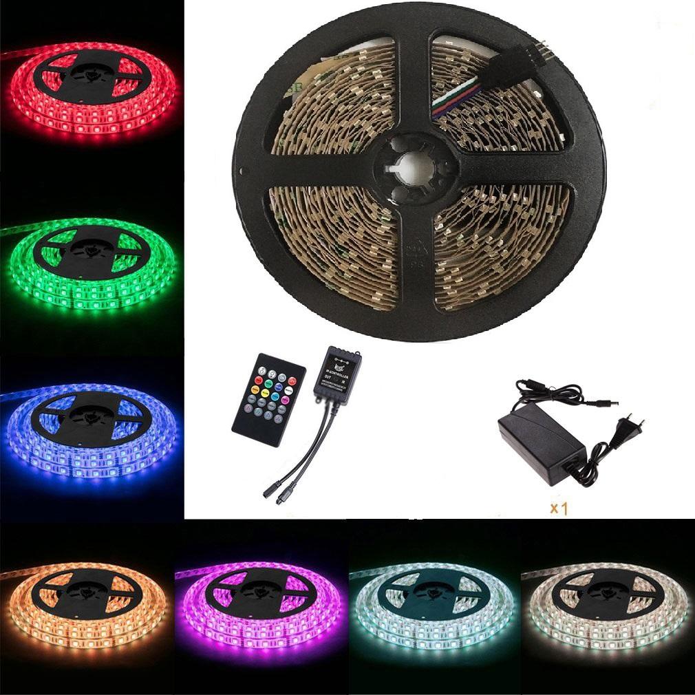 Bộ đèn led dây 7 màu 5050-5m phủ keo silicon + nguồn + bộ khiển led dây 5m cảm ứng nhạc
