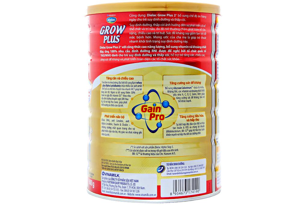 Sữa bột Vinamilk Dielac Grow Plus 2+ Lon Đỏ 900g (dành cho bé từ 2 - 10 tuổi)