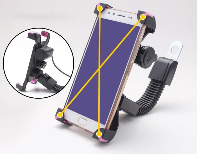 Giá đỡ điện thoại kiêm cổng sạc USB cho điện thoại gắn chân gương xe máy