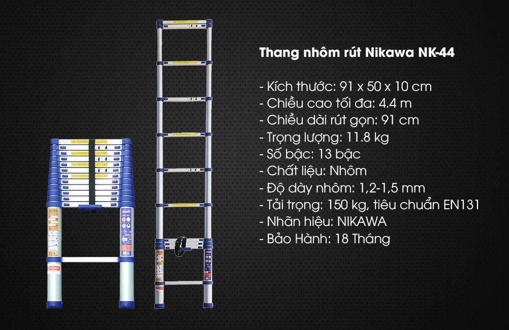 Thang nhôm rút đơn 4.4m Nikawa NK-44