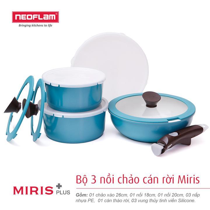 Bộ 2 nồi 1 chảo cán rời Miris ( xanh )  Quà tặng 375k