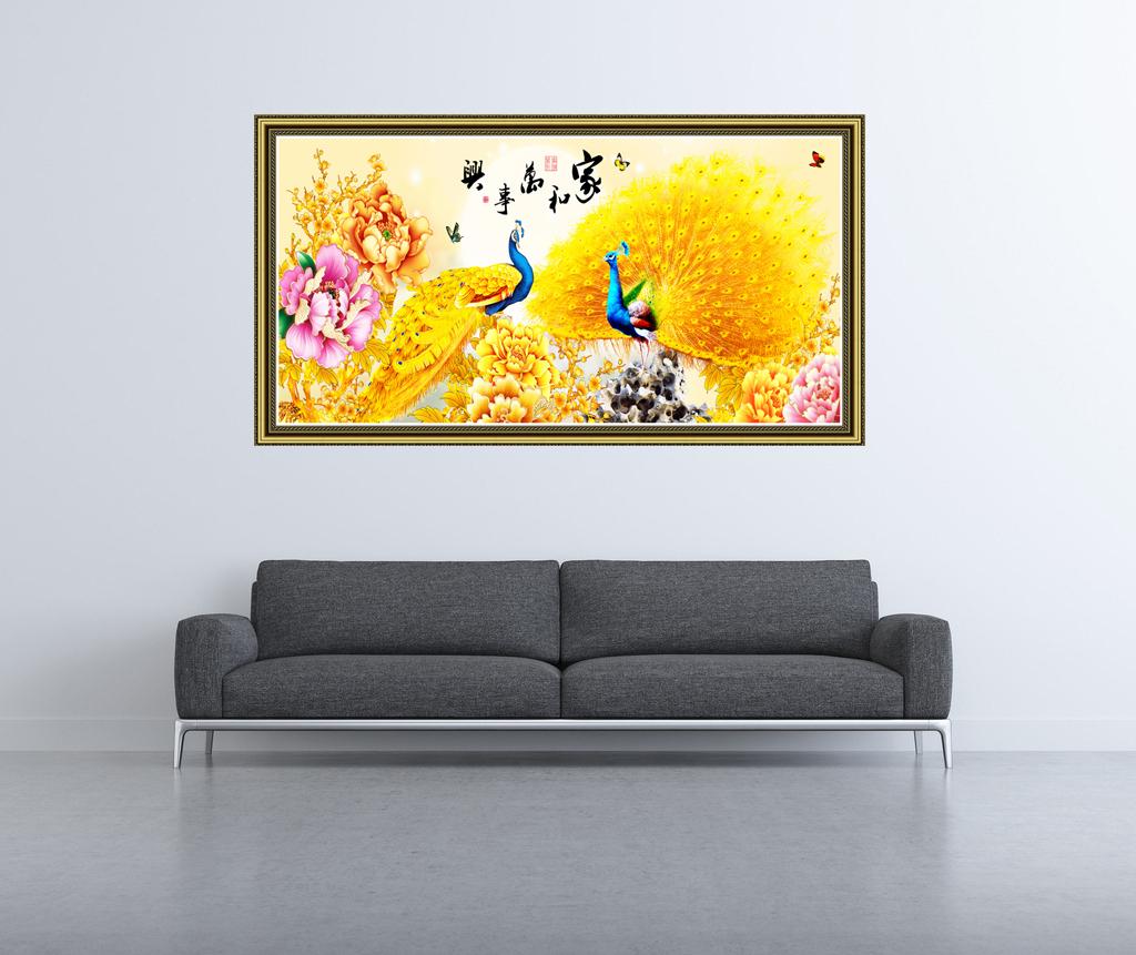 Tranh dán tường 3D VTC Đôi chim công vàng LunaTM-0202K KT 150 x 80 cm