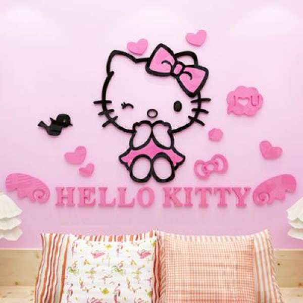 Hello Kitty Hoạt Hình Bố Trí Phòng Con Gái Giấy Dán Tường