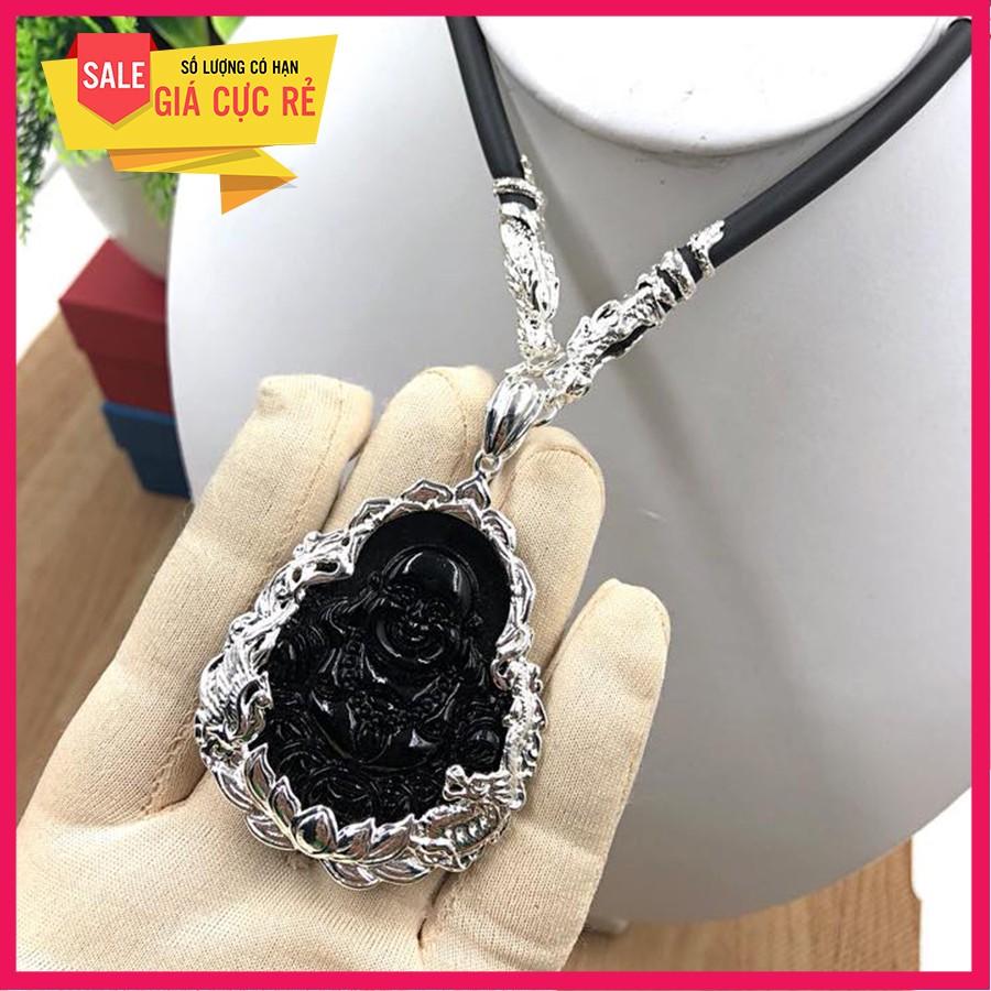 Vòng cổ nam mặt Di lạc đen bọc bạc
