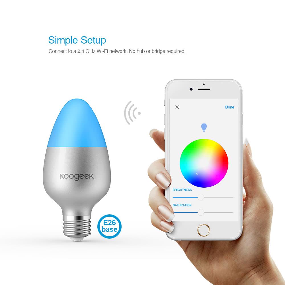 Bóng đèn LED thông minh Koogeek 16 triệu màu, điều khiển bằng Apple Siri, kết nối internet qua wi-fi , tích hợp trên Apple HomeKit và Apple TV, được chứng nhận của Apple