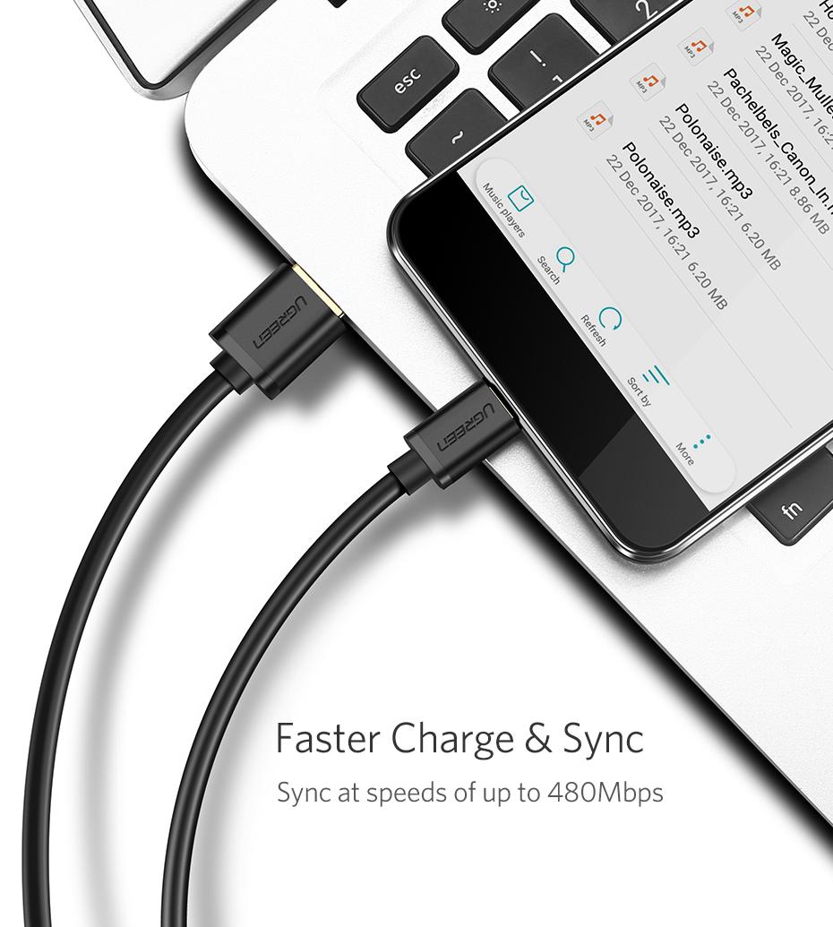 Cáp Micro USB 2.0 sang USB mạ vàng Ugreen 10834 0.25M (Cáp sạc Android) (Đen)