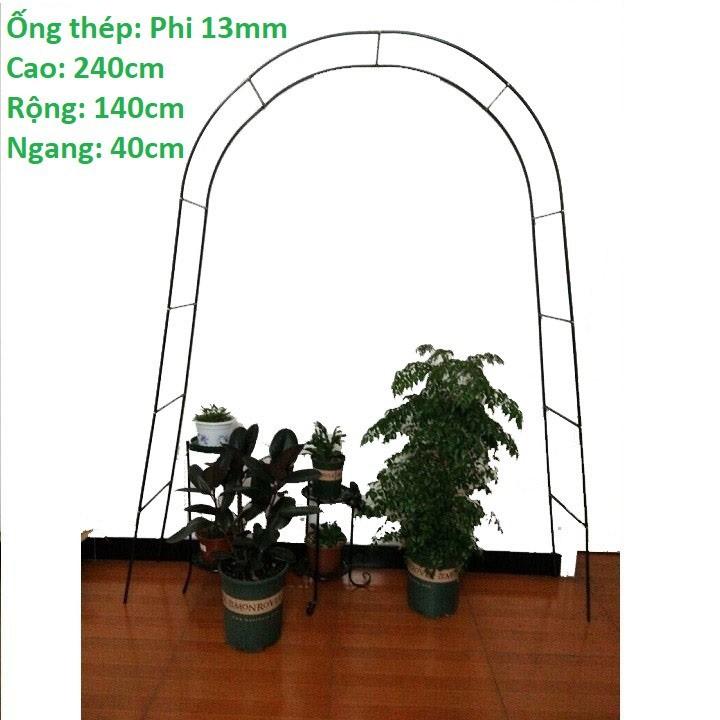 Khung vòm cho hoa hồng leo màu xanh làm bằng thép ống phi 13mm, sơn tĩnh điện cao 2,4m rộng 1,4m ngang 40cm