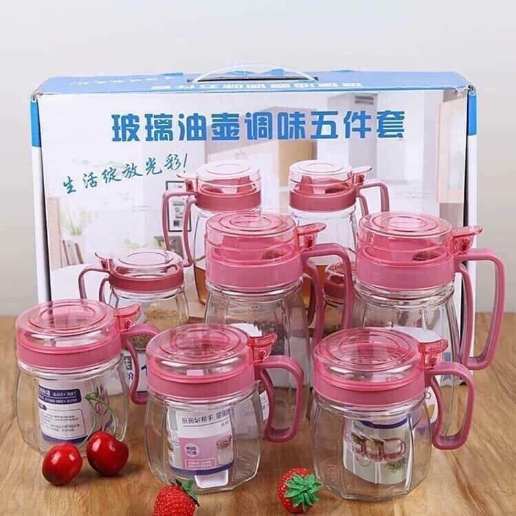 Set 5 Hũ Thủy Tinh Có Tay Cầm  Xuất  Nhật