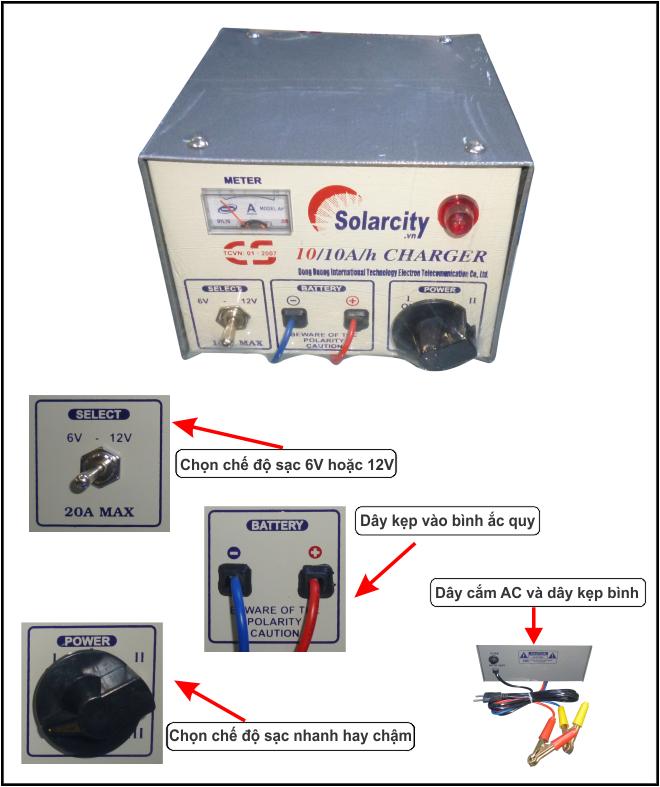 MÁY NẠP BÌNH ẮC QUY 6V/12V - 10A SOLARCITY