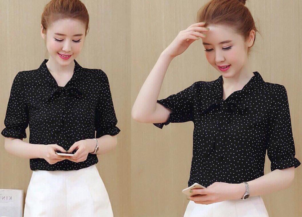 Áo Sơ Mi Nữ Chấm Bi HK-SM0KN3 (Đen)