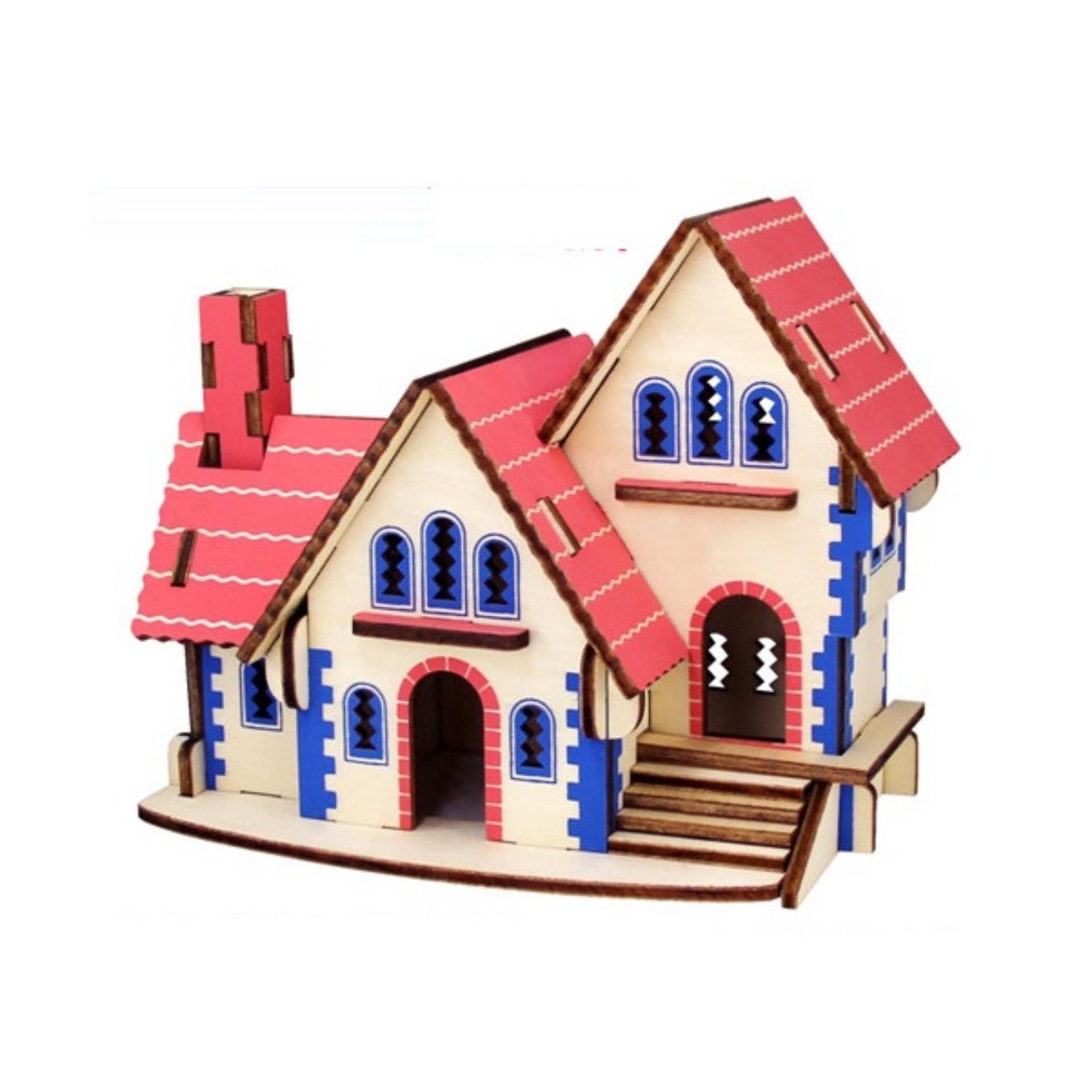 Đồ chơi lắp ráp gỗ 3D Mô hình Pink Dream House Laser