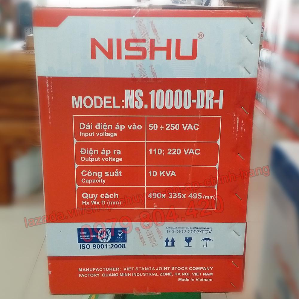 Ổn Áp Nishu 10KVA DR-I dải 50-250V, bảo hành 4 năm, 100% dây đồng