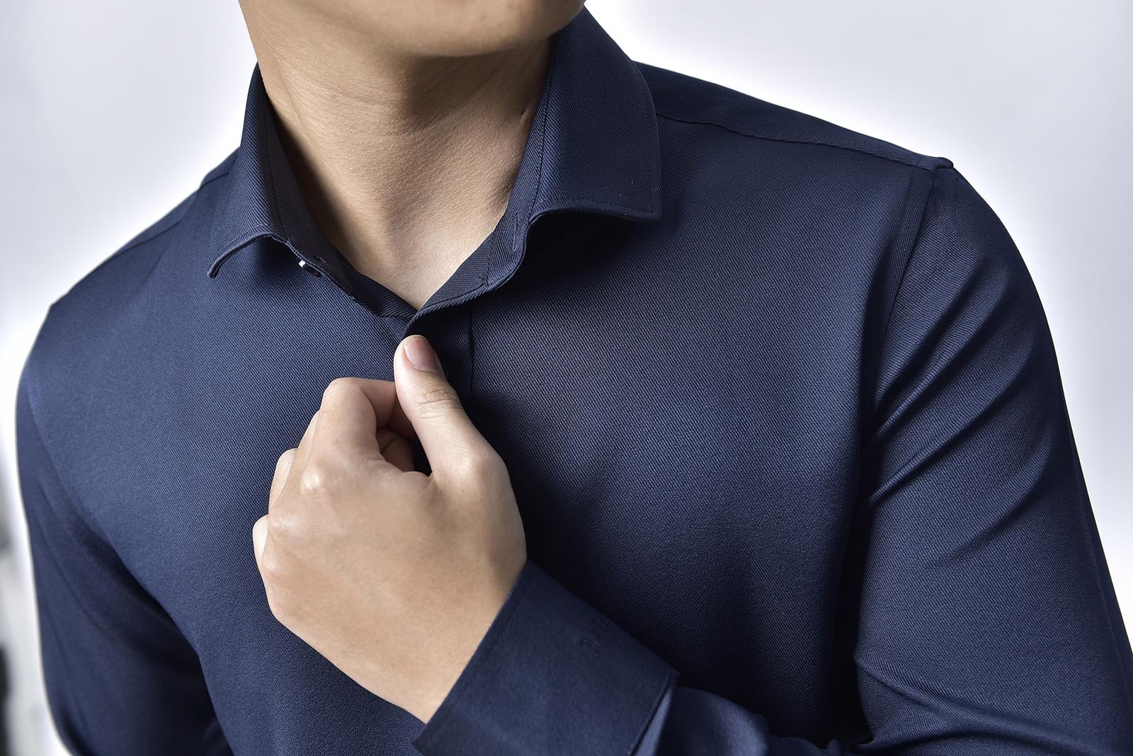 Áo sơ mi nam vải lụa chéo chống nhăn, Sơ mi nam hàn quốc ( Tím Than)