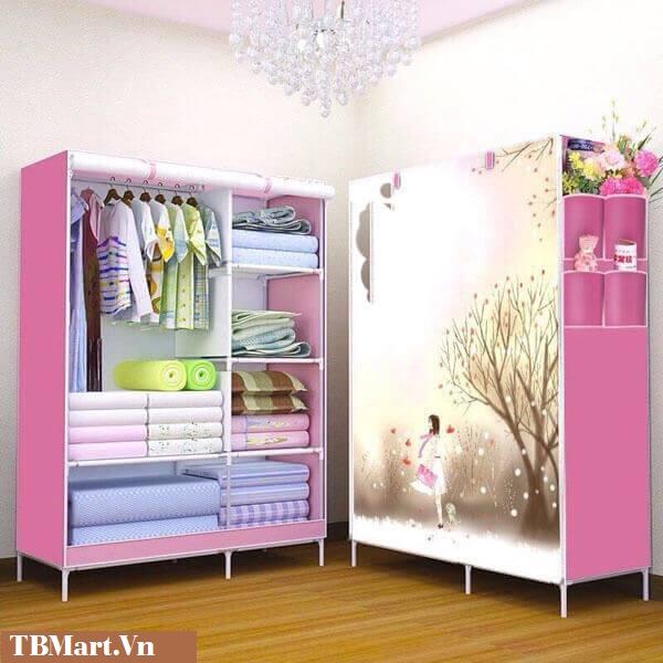Tủ vải đựng quần áo 3 buồng 8 ngăn 3D