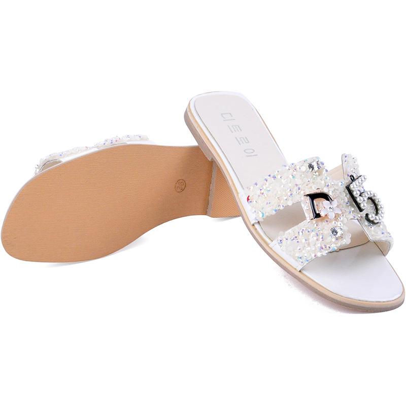 [HCM]Dép nữ đế phẳng kiểu chữ H đính hạt 39