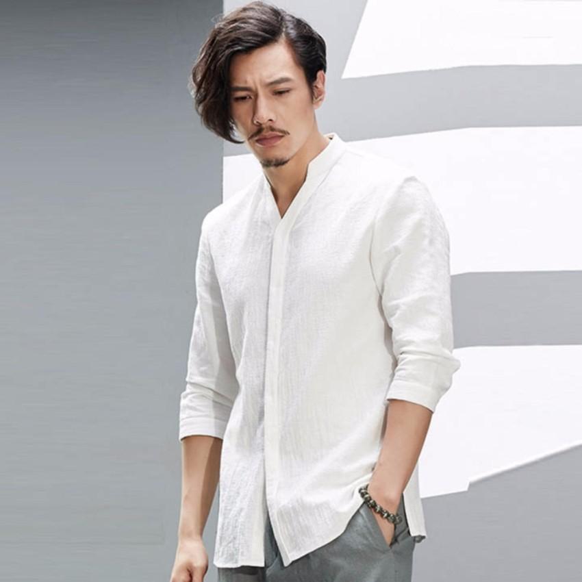 Áo Sơ Mi Nam Cổ Trụ - ( Chất vải lụa Thấm Mồ Hôi)