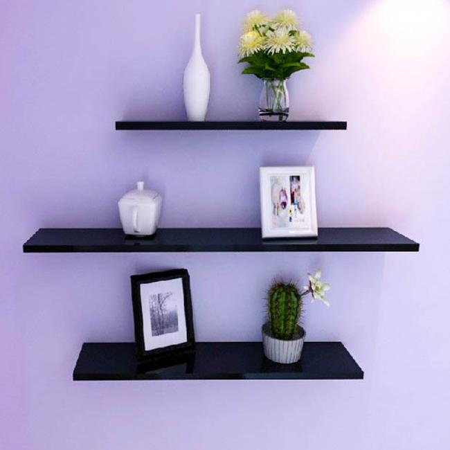 Kệ treo tường DIACHIRE bộ 3 thanh ngang 40-50-60cm sâu 15cm (Đen) gỗ chống ẩm cao cấp