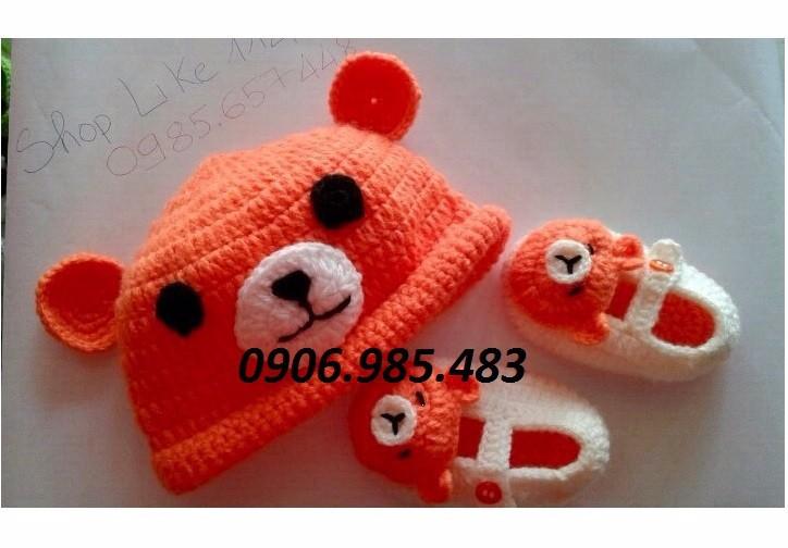 Set mũ và giầy len cho bé từ 0-12 tháng SL003
