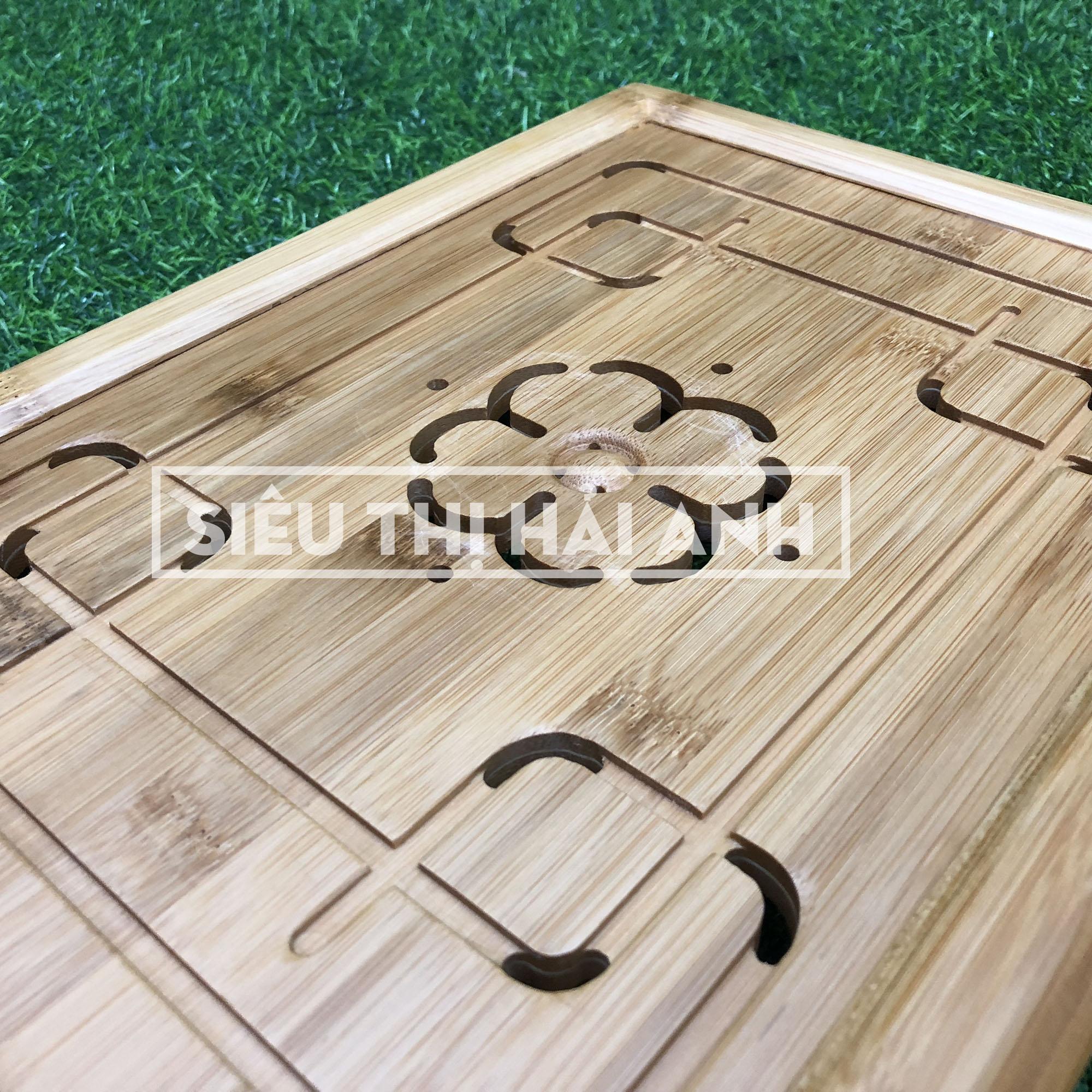 Khay trà gỗ tre lớn (bàn uống trà) họa tiết cổ GDTRA03
