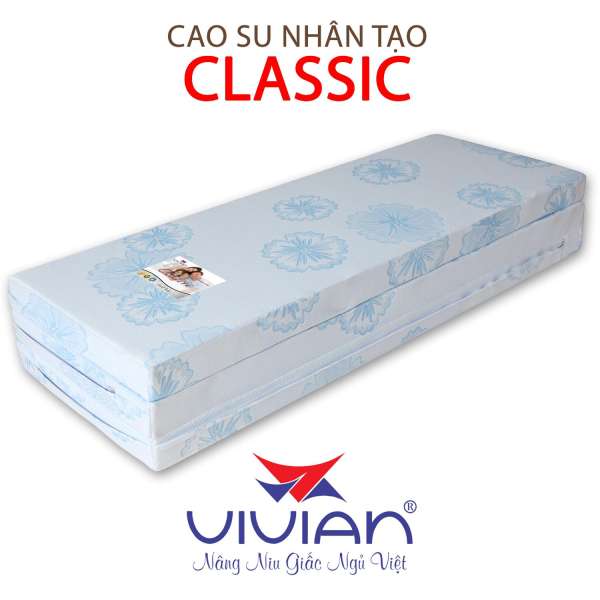 Nệm Cao Su Nhân Tạo Gấp 3 Classic VIVIAN (1.6 x 2.0 m) Nền Trắng Hoa Văn Màu Sắc Ngẫu Nhiên