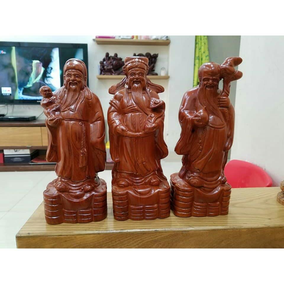 Bộ tam đa phúc lộc thọ gỗ hương nguyên khối cao 30cm