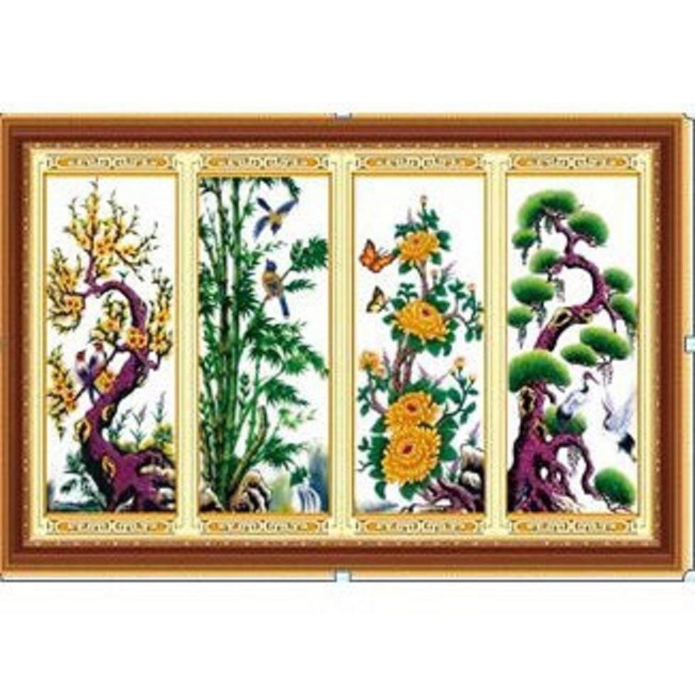 [HCM]Tranh thêu Tứ quý Mai Lan cúc Trúc