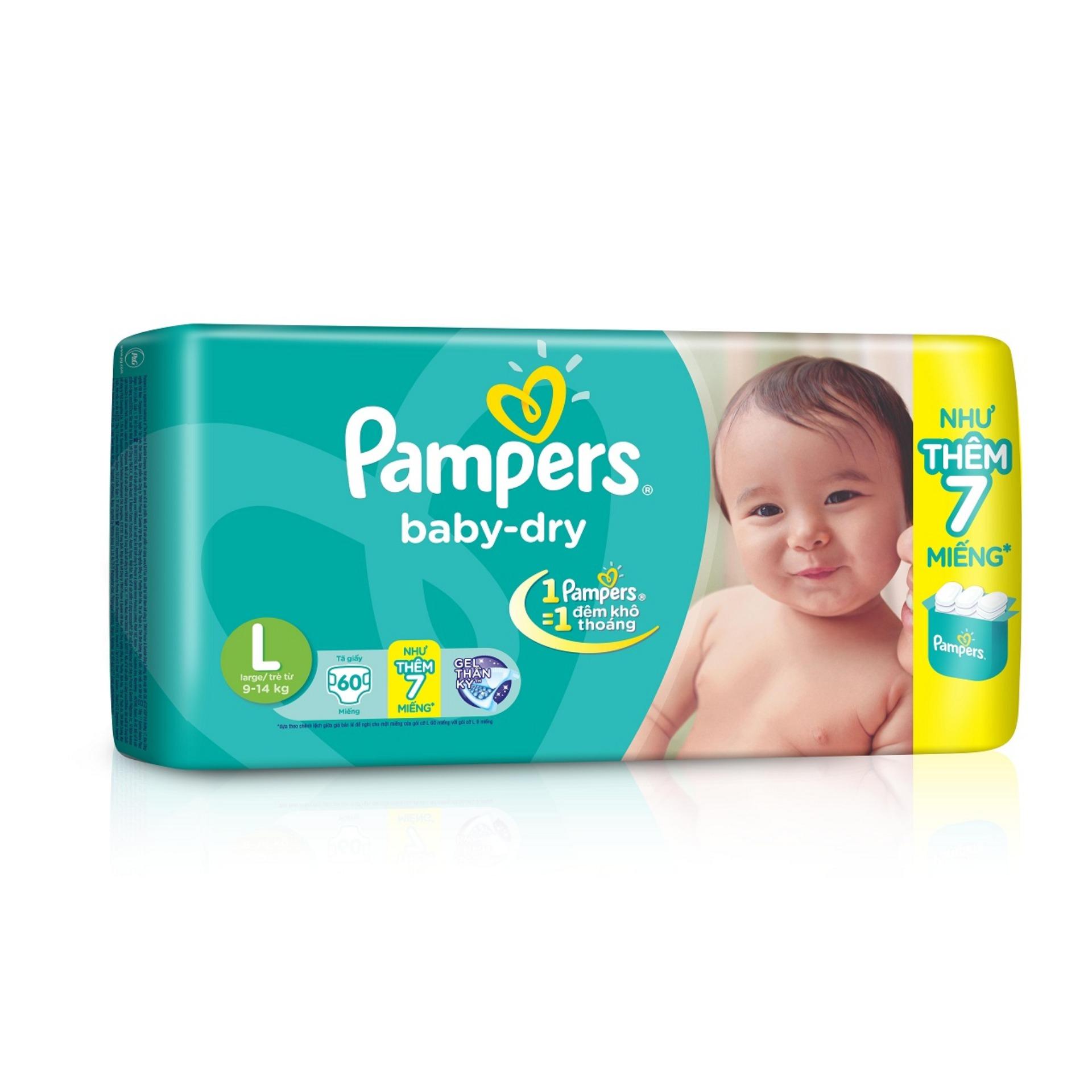 Combo 2 gói Tã dán Pampers baby dry size L60 miếng (Cho bé 9 - 14kg)