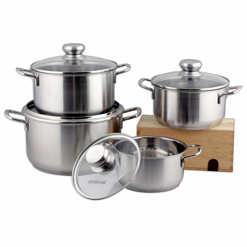Bộ nồi inox 430 bếp từ 3 đáy FiveStar 4 món nắp kính