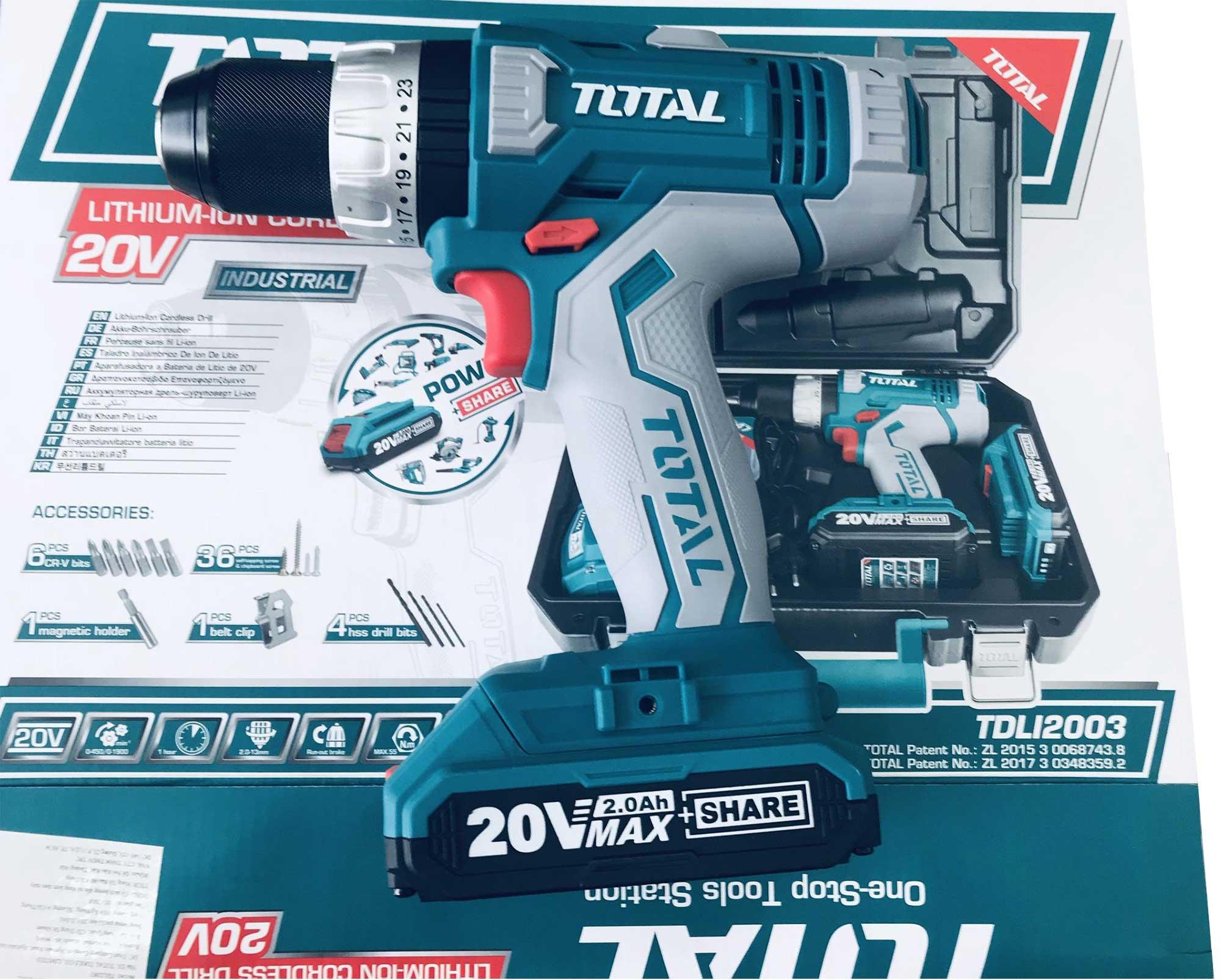 Máy khoan vặn vít dùng pin 47 chi tiết Total TDLI2003 (20V)