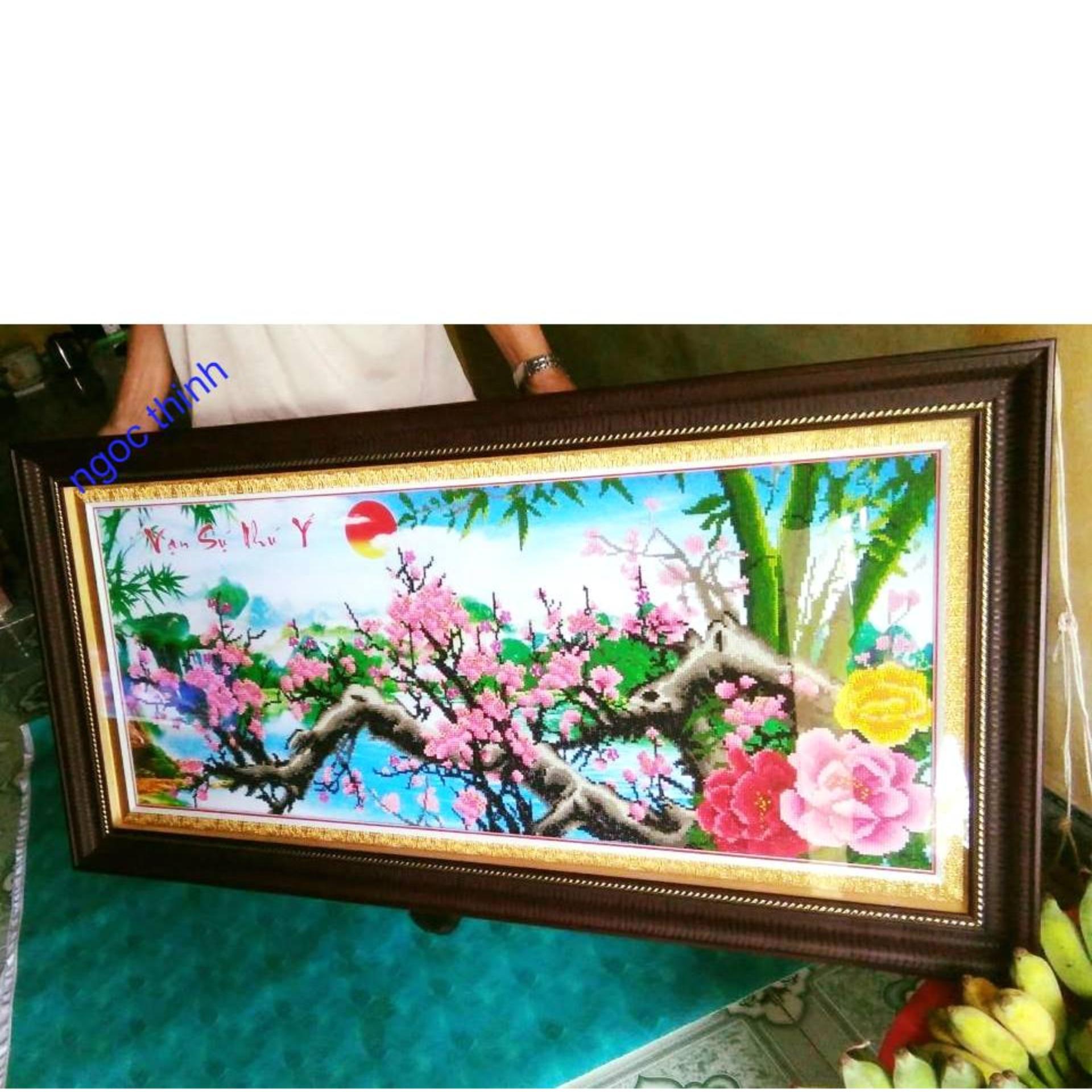 Tranh đính đá cành đào van sự như ý - YN2027-NGỌC THỊNH (TRANH CHƯA ĐÍNH )