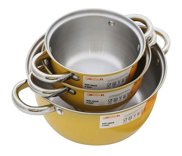 Bộ 3 nồi 1 chảo inox cao cấp GoldSun