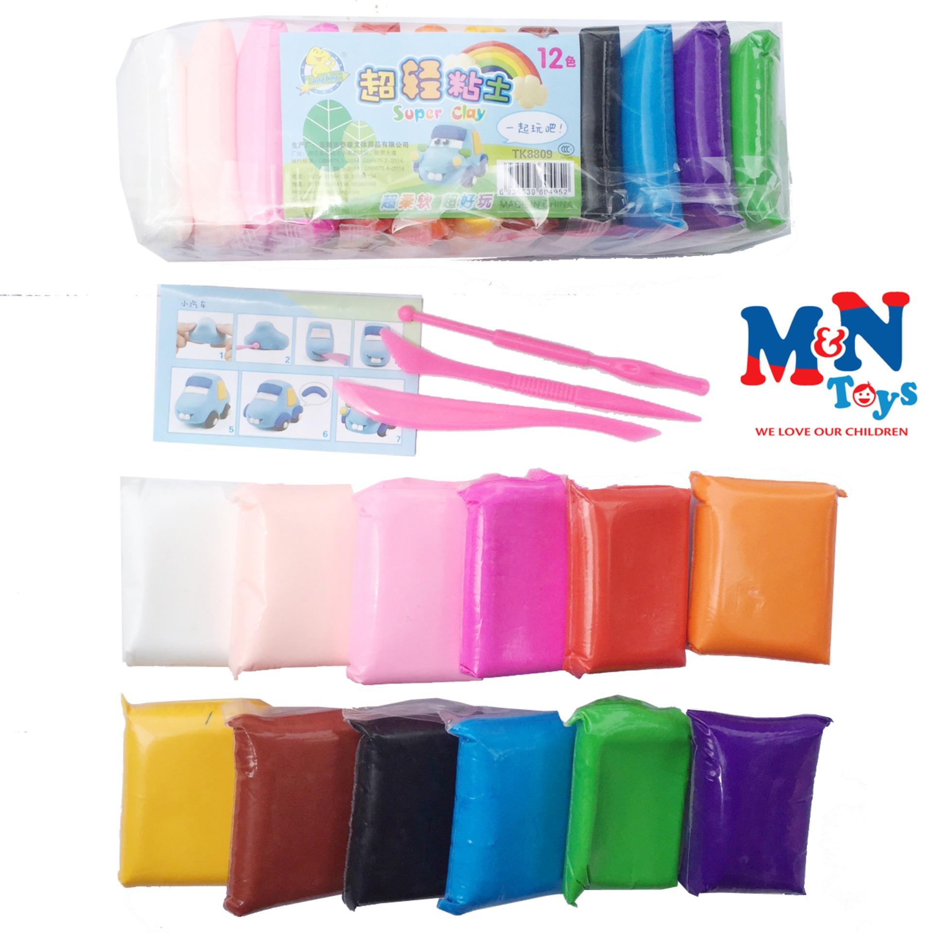 [7-11/12 VOUCHER 8%]Đất sét nhật tự khô an toàn Lốc 12 màu cao cấp Softclay nặn hình, làm Butter slime