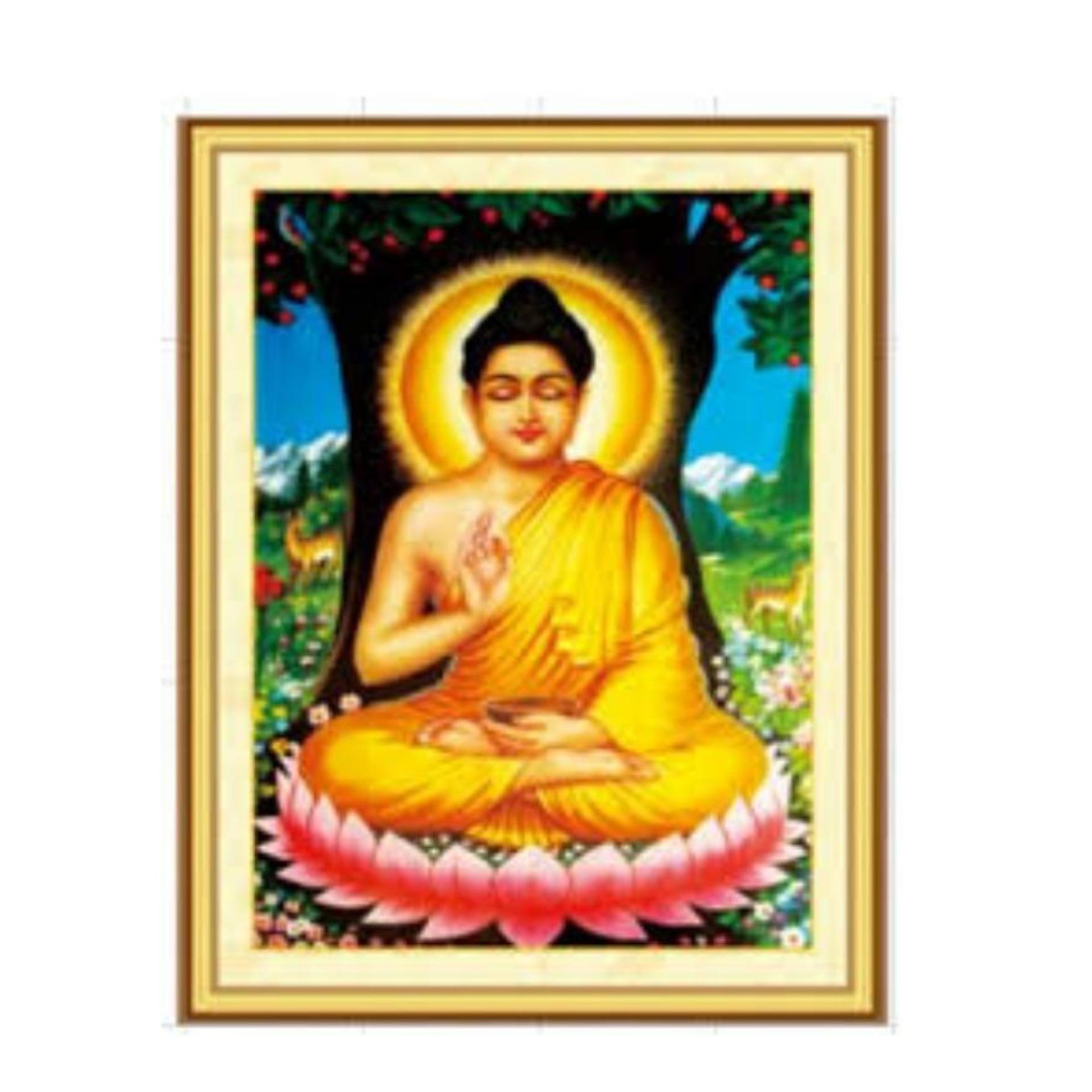 Tranh thêu chữ thập phật tổ ngồi góc cây đa- DLH- YA1059