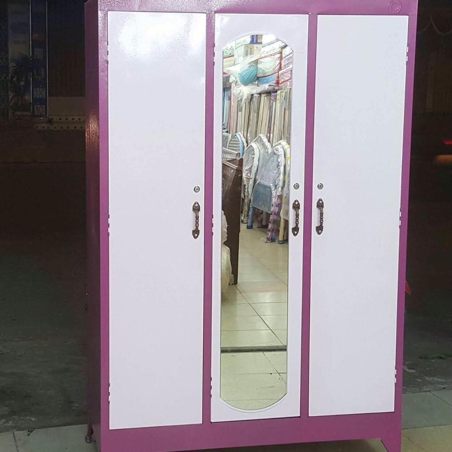 Tủ sắt quần áo 3 cửa ngang 1m2 cao 1m8 màu hồng