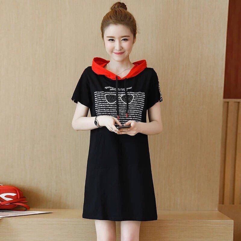 Đầm suông in chữ phối nón cao cấp