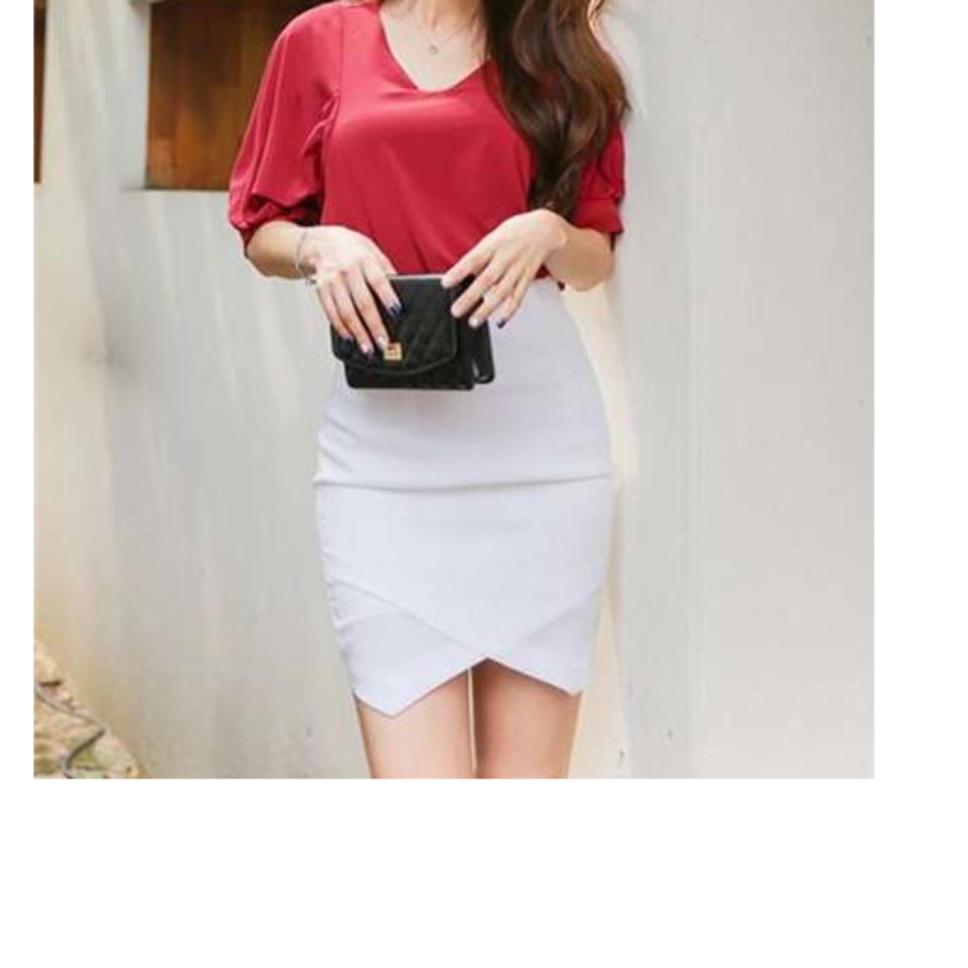 Chân váy bút chì trắng đăp chéo thời trang