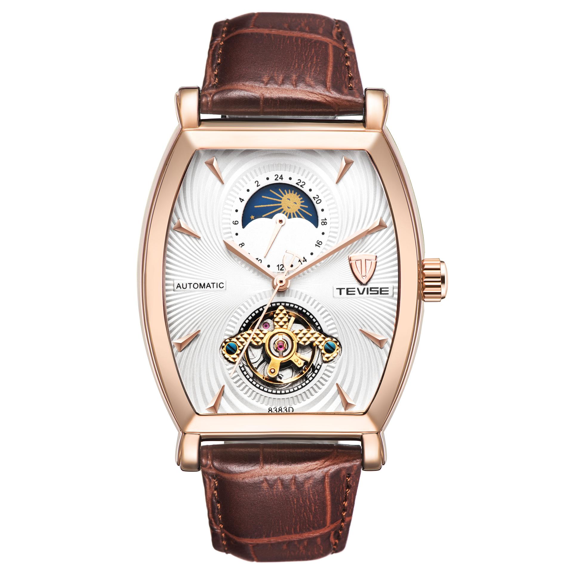 Đồng hồ nam thời trang dây da cao cấp Tevise Q04 chạy máy cơ Automatic