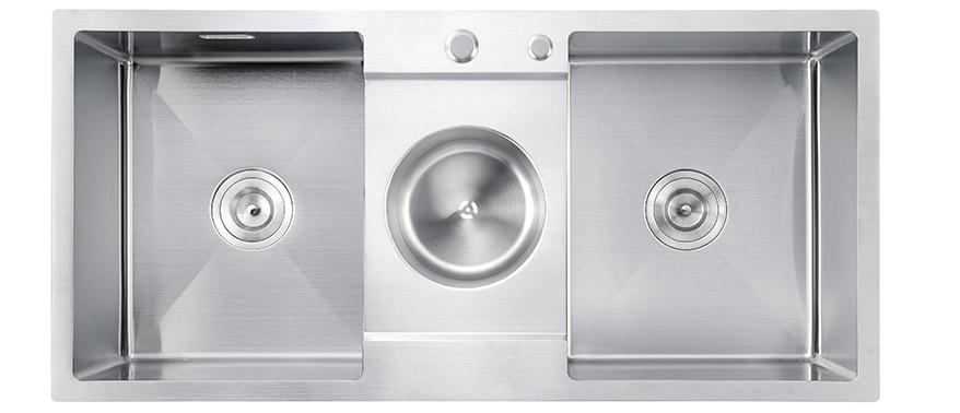 Chậu rửa chén Handmade Inox SUS 304 2 hộc 1 hố rácEurolife EL-C2 (Trắng bạc)