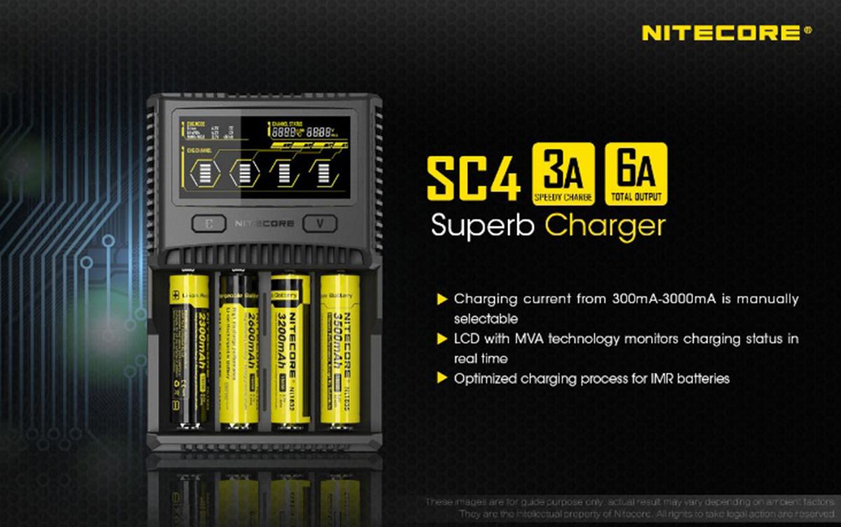 Sạc pin cao cấp Nitecore SC4 cho pin 18650, 26650, AA, AAA...