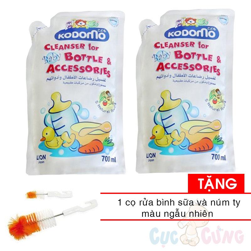 Bộ 2 Nước rửa bình sữa Thái Lan Kodomo 700ml - Bịch - Tặng 1 cọ rửa bình sữa và cọ rửa núm ty - nuoc rua binh sua