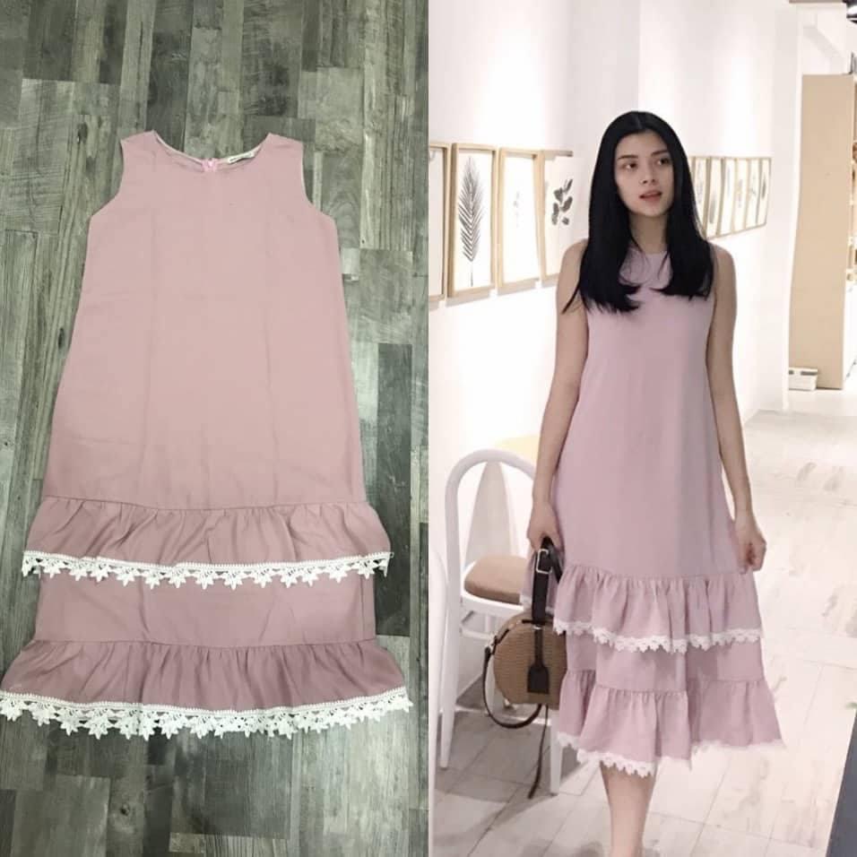 ĐẦM MAXI BẦU 2 TẦNG TRẮNG ĐEN