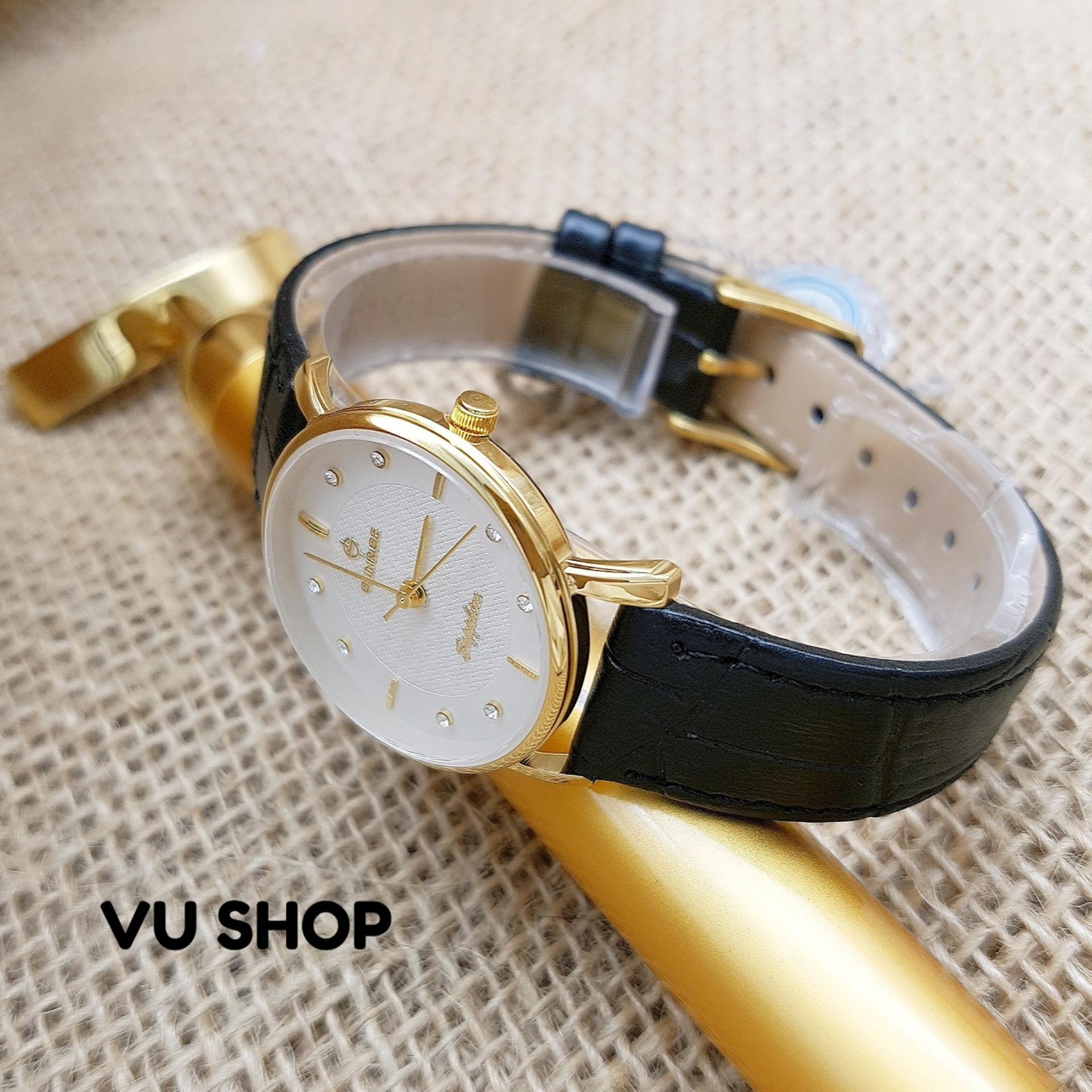 ĐỒNG HỒ NỮ SUNRISE DM693 KÍNH SAPPHIRES - DÂY DA ĐEN