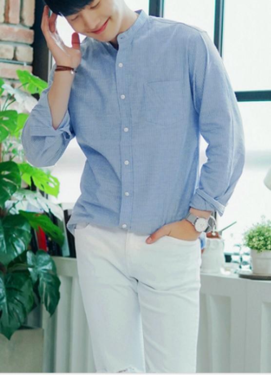 Áo sơ mi nam cổ trụ (cổ lãnh tụ) Hot Trend 2018