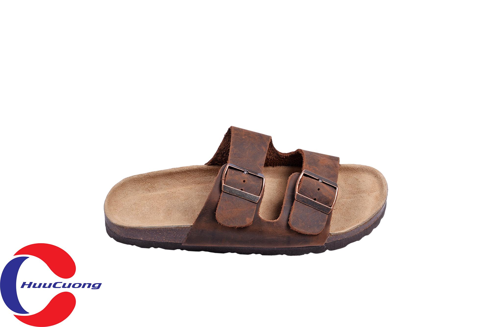 Dép sandal 2 khóa da bò nam nữ đế trấu
