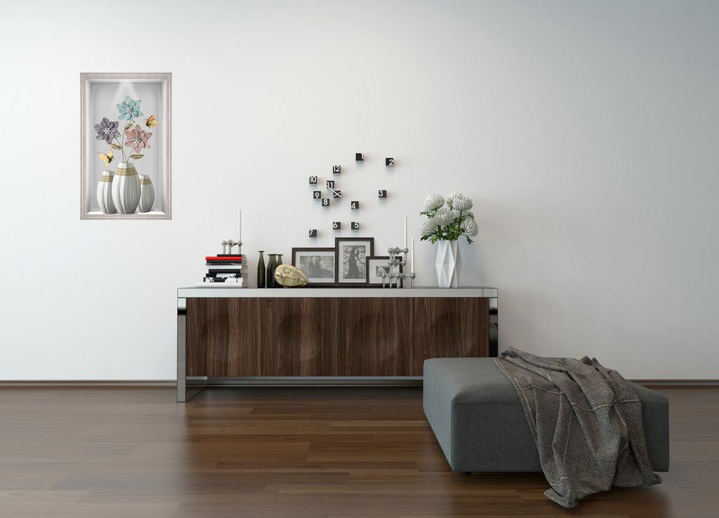 Tranh dán tường 3D VTC Bình hoa ngọc LoHoaDon_019 Kim sa