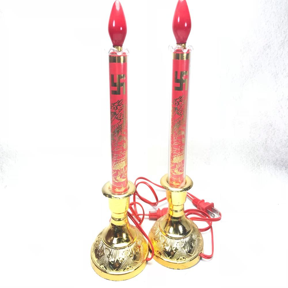 Đèn bàn thờ hình nến hoa văn rồng đỏ cực đẹp ( Bộ 2 đèn ) - Điện Việt